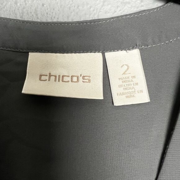 Chico's Womens Grey Sequin Shear Button‎ Down Career Top Size 2 Medium Holiday - Picture 3 of 10